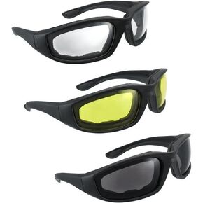 3 Pair Motorcycle Riding Glasses Smoke Clear Yellow