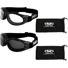Global Vision 2 Pairs Eliminator Deluxe Anti-Fog Dirt Bike Motorcycle Goggles Smoke + Clear Lens Microfiber Pouches Included
