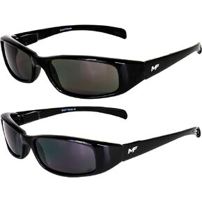 2 Pairs of MF Eyewear Bad Attitude Cool Wraparound Motorcycle ATV Riding Sports Sunglasses Black Frames with Smoke & Super Dark Lenses