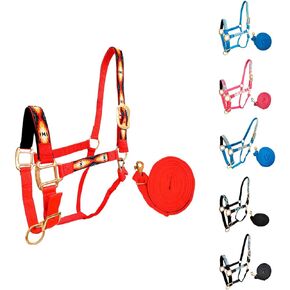 Tahoe Tack Patterned Nylon Adjustable Horse Halters with Padded Noseband and Matching 10’ Soft Grip Lead Rope…