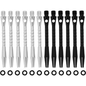 Create idea 12PCS Dart Shafts with Rubber O-Rings 45mm Standard 2BA Thread Harrow Stems Aluminum Dart Pole Rod Throwing Fitting in Black Silver Includes 6PCS Each Colour