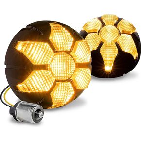 TRUE MODS 2" 1157 Front LED Amber Turn Signal White Running Marker Light for Harley Davidson [Smoked Lens] [Black-Finish] [Radial Design] Light For Sportster Street Road Glide King Dyna Softail Fatboy