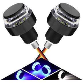 2Pcs Motorcycle Turn Signals LED Light Double Color Bar End Turn Signals Grip Plug Side Marker Lamp Accessory.(White+Blue)