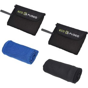 Eco-Fused Cooling Towel - 2 Pack (Blue/Black) - Absorbent Compact Cooling Towel for Indoor and Outdoor Activities - Gym Workout, Yoga, Running, Climbing, Fishing - Includes a Mesh Pocket
