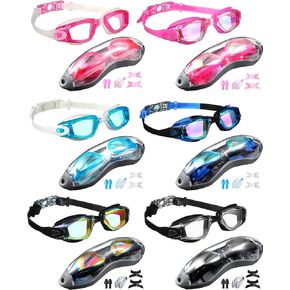 6 Pack Swim Goggles Swimming Goggles No Leaking Full Protection Glasses UV Protection Fog Proof Swim Goggles with Nose Clips Ear Plugs Storage Boxes for Men Women Youth