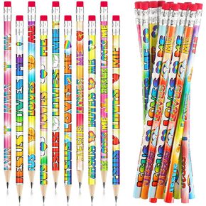 Frienda 200 Pcs Bulk Jesus Loves Me Pencils for Kids Assorted Religious Christian Pencils with Eraser Sunday School Church Gifts Butterfly Rainbow Dove Heart Fish Pen for Easter Party School Favor