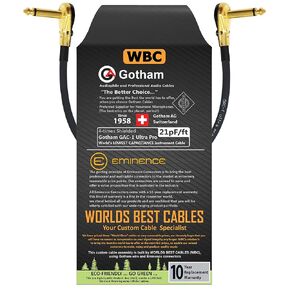 WORLDS BEST CABLES 9 Inch - Gotham GAC-1 Ultra Pro - Low-Cap (21pF/ft) Guitar Bass Effects Instrument, Patch Cable & Gold (6.35mm) Low-Profile R/A Pancake Type Connectors - Custom Made