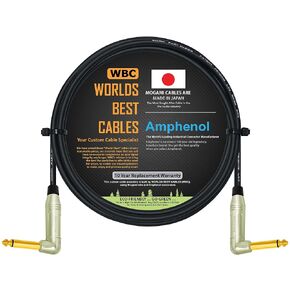 WORLDS BEST CABLES 5 Foot – Pedal, Effects, Patch, Instrument Cable Custom Made Using Mogami 2319 Wire & Amphenol ACPM-RN-AU M-Series Angled Gold TS Plugs