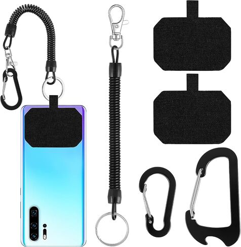 Phone Tether Lanyard, Anti-drop Phone Strap with 2 Patch and 2 Carabiner Universal Anti Theft Elastic Phone Wrist Strap Phone Tether Tab Lanyard Compatible with Smartphone in Saudi Arabia