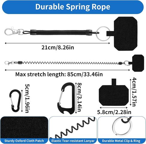 Phone Tether Lanyard, Anti-drop Phone Strap with 2 Patch and 2 Carabiner Universal Anti Theft Elastic Phone Wrist Strap Phone Tether Tab Lanyard Compatible with Smartphone in Saudi Arabia