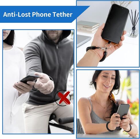 Phone Tether Lanyard, Anti-drop Phone Strap with 2 Patch and 2 Carabiner Universal Anti Theft Elastic Phone Wrist Strap Phone Tether Tab Lanyard Compatible with Smartphone in Saudi Arabia