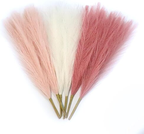 Faux Pampas Grass Decor Pink Mix 17-Inch Short 6 Stems Dried Flowers for Small Vase Boho Home Decor Wedding Bouquet Party Decoration Flower Arrangement Balloon Garland ( Blush & Cream & Pink ) in Saudi Arabia