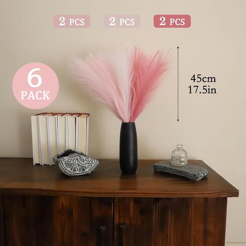 Faux Pampas Grass Decor Pink Mix 17-Inch Short 6 Stems Dried Flowers for Small Vase Boho Home Decor Wedding Bouquet Party Decoration Flower Arrangement Balloon Garland ( Blush & Cream & Pink ) in Saudi Arabia
