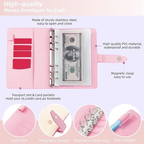 Budget Binder Money Organizer for Cash Cash Envelopes for Budgeting Budget Binder with Cash Envelopes (Pink) in Saudi Arabia