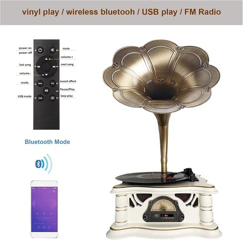 Artisam Phonograph Vinyl Record Player with Built-in Speakers, Vintage Bluetooth Audio Turntable 3 Speed Record Player with FM Stereo Radio and USB Play for Home Decor and Music Entertainment (Green) in Saudi Arabia