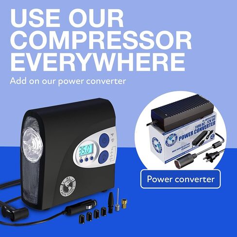 PI Auto Air Compressor - Portable, 12V, Digital Tire Inflator w/Pressure Gauge, Auto-Shut Off and LED Light to Pump Bike or Car Tires and Camping Equipment in Saudi Arabia