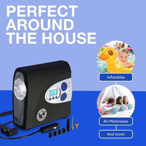 PI Auto Air Compressor - Portable, 12V, Digital Tire Inflator w/Pressure Gauge, Auto-Shut Off and LED Light to Pump Bike or Car Tires and Camping Equipment in Saudi Arabia