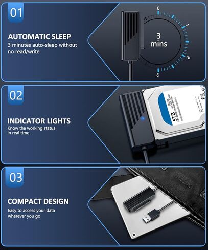 كابل ZEXMTE SATA إلى USB بطول 1.7 قدم، ومحول SATA إلى USB 3.0، وكابل محول SATA إلى USB لمحول القرص الصلب SATA III مقاس 2.5 بوصة، ومحول قارئ القرص الصلب الخارجي لنقل بيانات SSD/HDD حتى 5 تيرابايت in Kuwait
