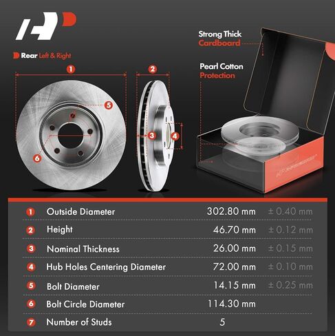 A-Premium 11.9 in(302mm) Front Vented Disc Brake Rotors + Ceramic Pads Kit Compatible with Select Chrysler, Dodge, Ram and Volkswagen Models - Town & Country, Grand Caravan, Journey, C/V, Routan, 6-PC in Saudi Arabia