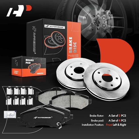 A-Premium 11.9 in(302mm) Front Vented Disc Brake Rotors + Ceramic Pads Kit Compatible with Select Chrysler, Dodge, Ram and Volkswagen Models - Town & Country, Grand Caravan, Journey, C/V, Routan, 6-PC in Saudi Arabia