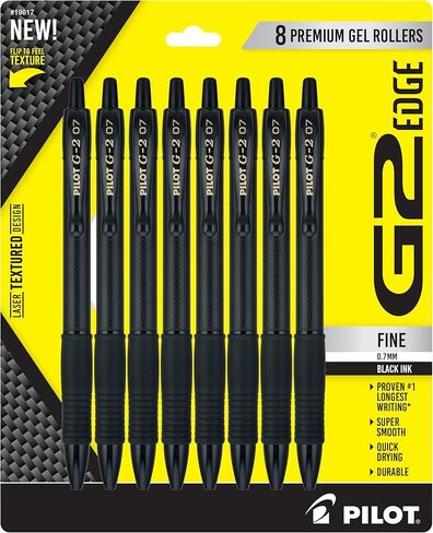 Pilot, G2 Edge Premium Gel Roller Pens, Fine Point 0.7 mm, Black, Pack of 8 in Saudi Arabia