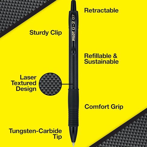 Pilot, G2 Edge Premium Gel Roller Pens, Fine Point 0.7 mm, Black, Pack of 8 in Kuwait
