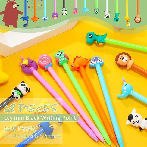 48 قطعة من أقلام الرسوم المتحركة اللطيفة للأطفال، أقلام حبر هلامية سوداء، أقلام رائعة للفتيات، أقلام كتابة مضحكة للمدرسين، لوازم هدايا عيد الفصح، 12 نمطًا (حيوانات لطيفة) in Kuwait