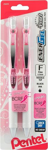 قلم جل سائل Pentel Pink BCA EnerGel Pearl Deluxe RTX، (0.5 مم)، خط رفيع، طرف إبرة (BLN75WBP2PA) in Saudi Arabia