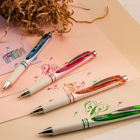 قلم جل سائل Pentel Pink BCA EnerGel Pearl Deluxe RTX، (0.5 مم)، خط رفيع، طرف إبرة (BLN75WBP2PA) in Saudi Arabia