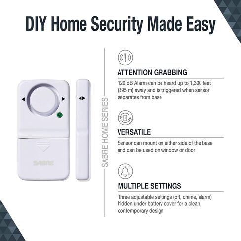 SABRE Wireless Home Security Door Window Burglar Alarm with LOUD 120 dB Siren, DIY EASY to Install in Kuwait