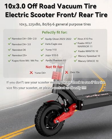 10x3 255x80 80/65-6 Off-road Vacuum Tire Rubber Outer Tire Replacement for Varla Eagle One/Nanrobot D4 D6 Apollo Pro/Kugoo M4 Pro Electric Scooter, Thickened Anti-explosion Tyre in Saudi Arabia
