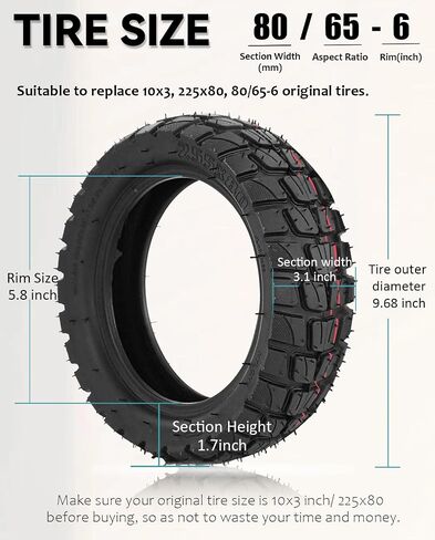 10x3 255x80 80/65-6 Off-road Vacuum Tire Rubber Outer Tire Replacement for Varla Eagle One/Nanrobot D4 D6 Apollo Pro/Kugoo M4 Pro Electric Scooter, Thickened Anti-explosion Tyre in Saudi Arabia