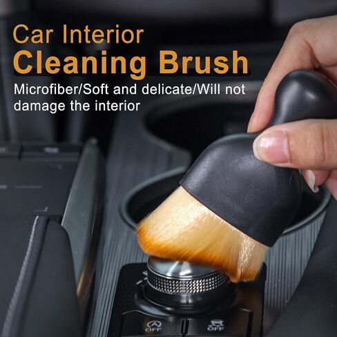 2Pcs Car Brush, Car Interior Brush Cleaning Tool, Dust Collectors with Curved Design Dirt Dust Soft Bristles, Car Accessories for Dashboard, AC Vents, Leather, Scratch-Free (Brown) in Saudi Arabia