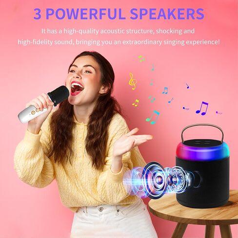 Karaoke Machine for Kids, Mini Karaoke Machine with 2 Wireless Microphones, Portable Bluetooth Karaoke Speaker for Kids 4, 5, 6, 7, 8, 9, 10, 12 (Black) in Saudi Arabia