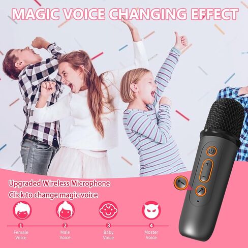 Karaoke Machine for Kids, Mini Karaoke Machine with 2 Wireless Microphones, Portable Bluetooth Karaoke Speaker for Kids 4, 5, 6, 7, 8, 9, 10, 12 (Black) in Saudi Arabia
