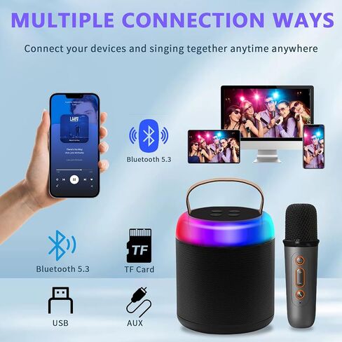 Karaoke Machine for Kids, Mini Karaoke Machine with 2 Wireless Microphones, Portable Bluetooth Karaoke Speaker for Kids 4, 5, 6, 7, 8, 9, 10, 12 (Black) in Saudi Arabia