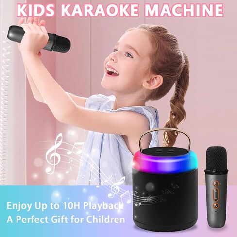 Karaoke Machine for Kids, Mini Karaoke Machine with 2 Wireless Microphones, Portable Bluetooth Karaoke Speaker for Kids 4, 5, 6, 7, 8, 9, 10, 12 (Black) in Saudi Arabia
