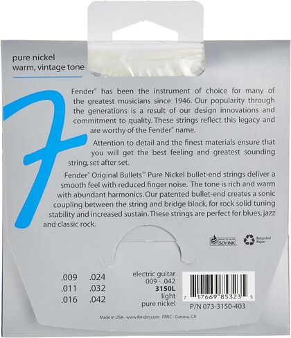 Fender Original Bullet 3150 Electric Guitar Strings, Pure Nickel, Bullet End, 3150L .009-.042 in Saudi Arabia