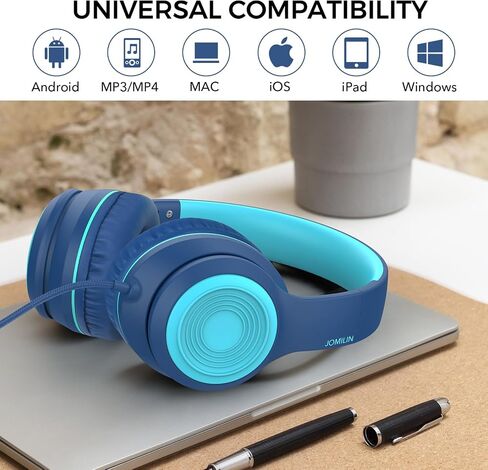 JOMILIN A8 Over-Ear Headphones with Microphone, Lightweight Folding Stereo Bass Headset with 1.5M No-Tangle Cord, Portable Wired Headphones for Smartphone Tablet Computer MP3 / 4 (Black) in Kuwait