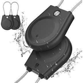 for Apple AirTag Holder, Airtag Lock Case with Wire Cable, IPX8 Waterproof, for Luggage, Key Ring Key Chain Luggage tag Backpack（2 Pack-Black