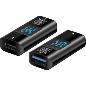 YACSEJAO 2 Pcs 10Gbps USB C to USB A Adapter with Digital Display, USB 3.2 Type C Female to Type A Female Converter, Dual Sided Fast Charging & Data Transfer