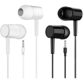 (2 Pack) Wired Earbuds with Microphone, in-Ear Headphones, 3.5mm Jack Corded Earphones, Powerful Bass & Crystal Clear Audio, Compatible with Android and Laptops - Black + White