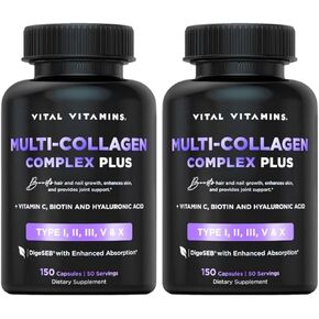 Vital Vitamins Collagen Peptides Powder - for Women & Men - Multi Collagen Peptides Supplements - Promotes Hair, Skin, Nails, & Joint Health - Unflavored - Colageno Hidrolizado - 30 Servings