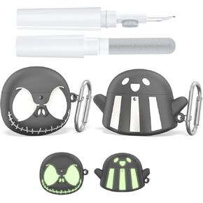 [2 Pack] Cartoon Anime Cases for Airpod 4 with Keychain and Cleaner kit,3D Cartoon Kawaii Funny Cute Soft Silicone Glow in The Dark Compatible with Airpods 4, Skeleton and Ghost