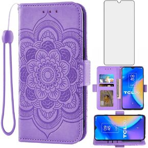 Asuwish Phone Case for TCL 20 SE 6.82 Wallet Cover with Tempered Glass Screen Protector and Leather Flip Credit Card Holder Stand Cell Accessories TCL20SE Android 11 TLC 20SE T6710 6.82" Women Purple