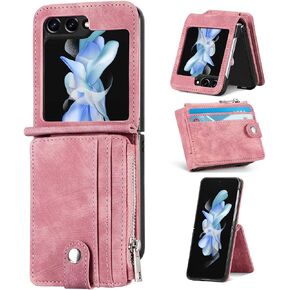 ZCDAYE Wallet Case for Samsung Galaxy Z Flip 5 Case,Samsung Z Flip 5(2023) Case, Samsung Galaxy Z Flip 5 Leather Case with Removable Card Holder - Black