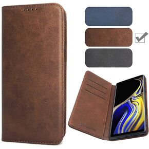 Phone Case for Galaxy Note 9, Samsung Note 9 Flip Case Wallet Case with Card Holder, Business Style Protective Phone Case [Strong Magnetic No Buckle] Compatible Samsung Galaxy Note 9 Brown