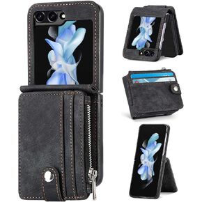 حالة محفظة ZcDaye لـ Samsung Galaxy Z Flip 5 Case ، Samsung Z Flip 5 (2023) Case ، Samsung Galaxy Z Flip 5 Case مع حامل بطاقة قابلة للإزالة - أسود in Kuwait