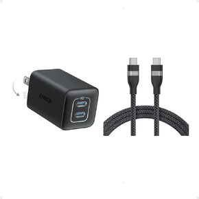 Anker 240W 6 ft Upcycled-Braided USB C to USB C Cord, 47W USB C Charger (Nano 3), 2 Port Compact Foldable GaN Fast Charger
