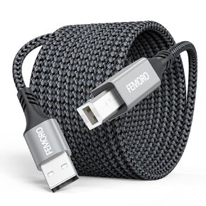FEMORO Printer Cable 20 Feet Long, USB 2.0 A to Type B Printer Cord 20 Foot Braided for Hp Canon Brother Dell Lexmark Xerox Dac Piano Midi Controller Computer